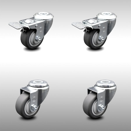 Service Caster 3.5 Inch SS Thermoplastic Rubber Bolt Hole Caster Set with 2 Total Lock Brake SCC-SSBHTTL20S3514-TPRB-2-S-2
